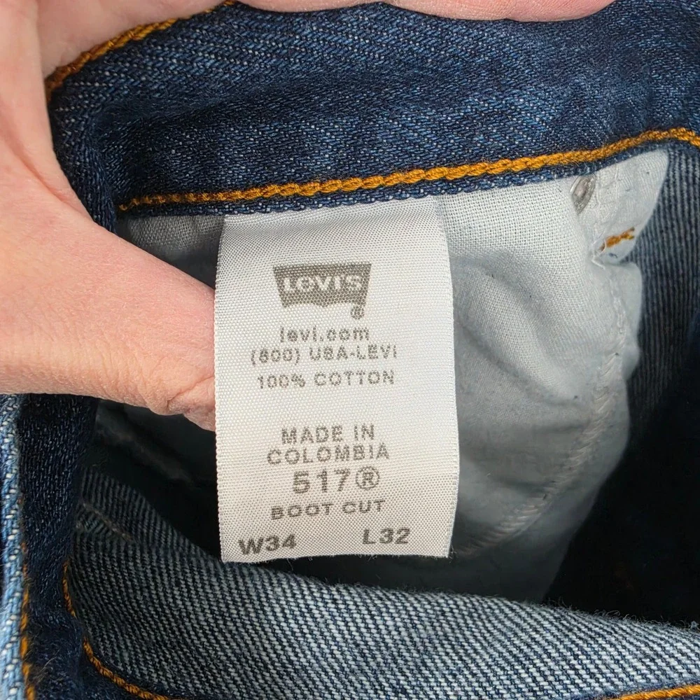 NEW Y2K Levis 517 Bootcut Jeans Mens 34x32 Dark Blue Wash Slim Fit Deadstock NWT